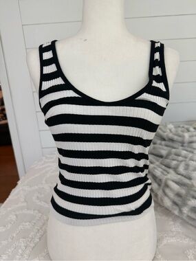 INTERMIX Black and White Striped Ribbed Tank
